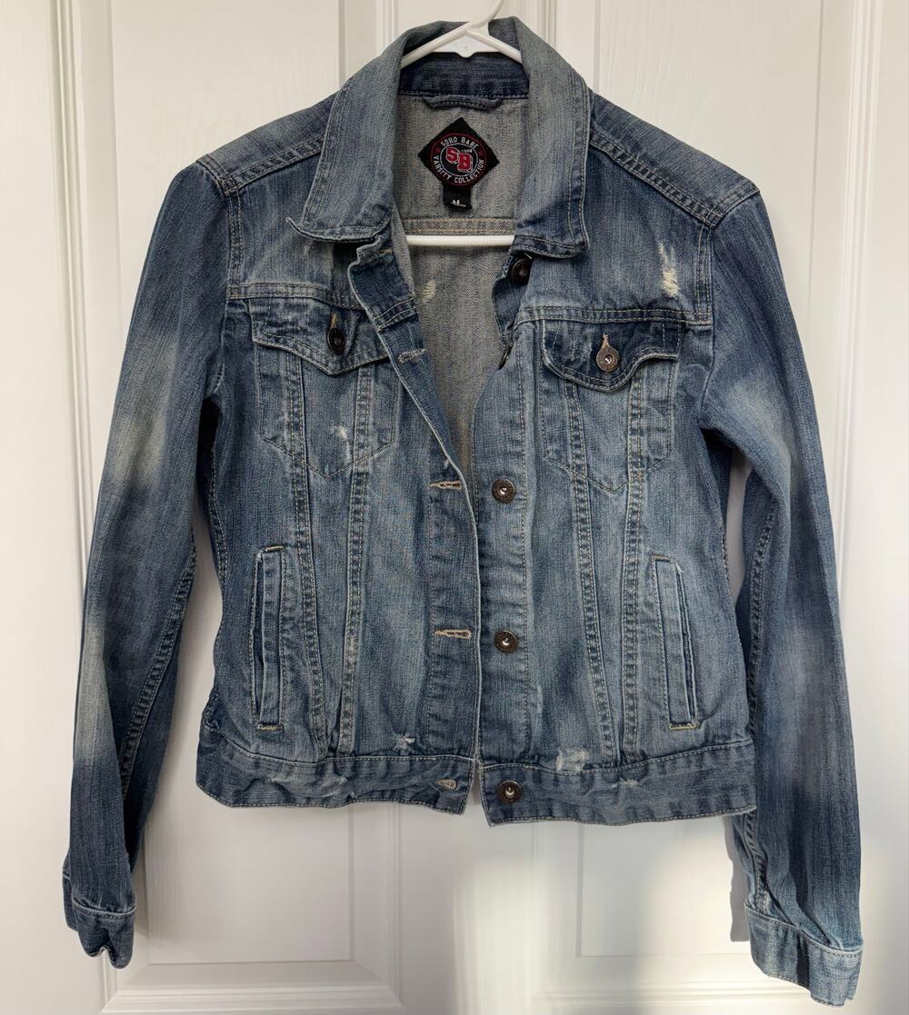 Soho band varsity collection denim distressed jean jacket medium biker y2k 90s